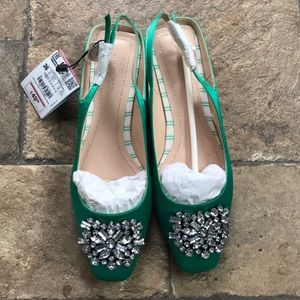 NWT ZARA flat slingback shoes with beaded appliqué